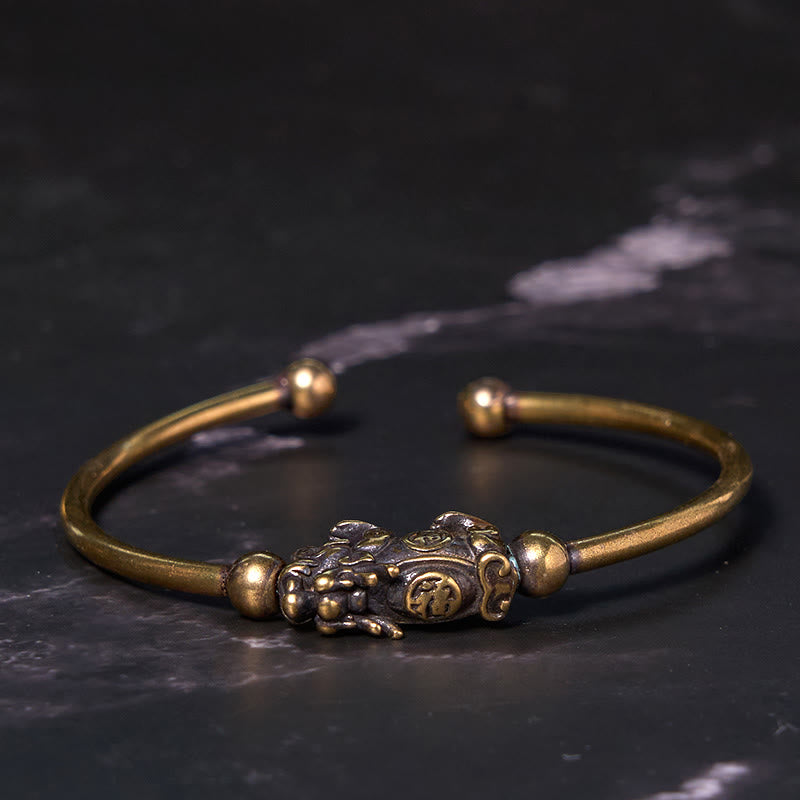 Fortune Jewel Pi Xiu Carrying Compass Fu Character Copper Brass Luck Wealth Bracelet Bangle