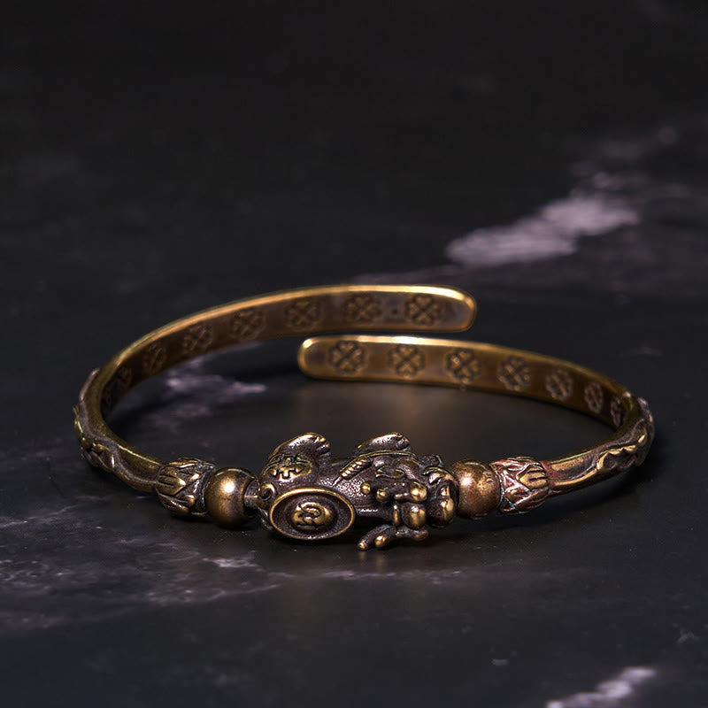 Fortune Jewel Pi Xiu Carrying Coin Ingot Copper Brass Luck Wealth Bracelet Bangle