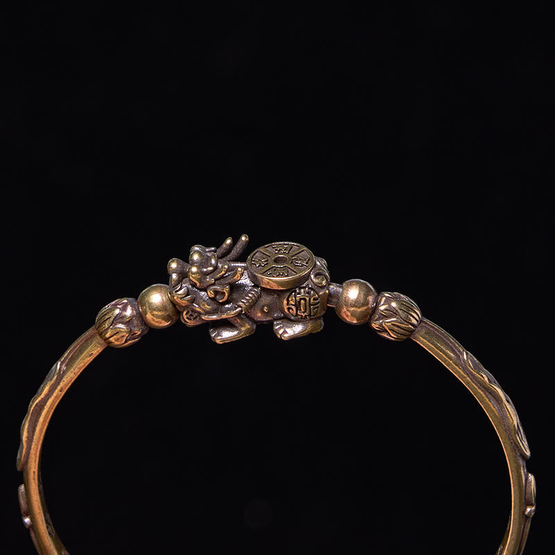 Fortune Jewel Pi Xiu Carrying Coin Ingot Copper Brass Luck Wealth Bracelet Bangle