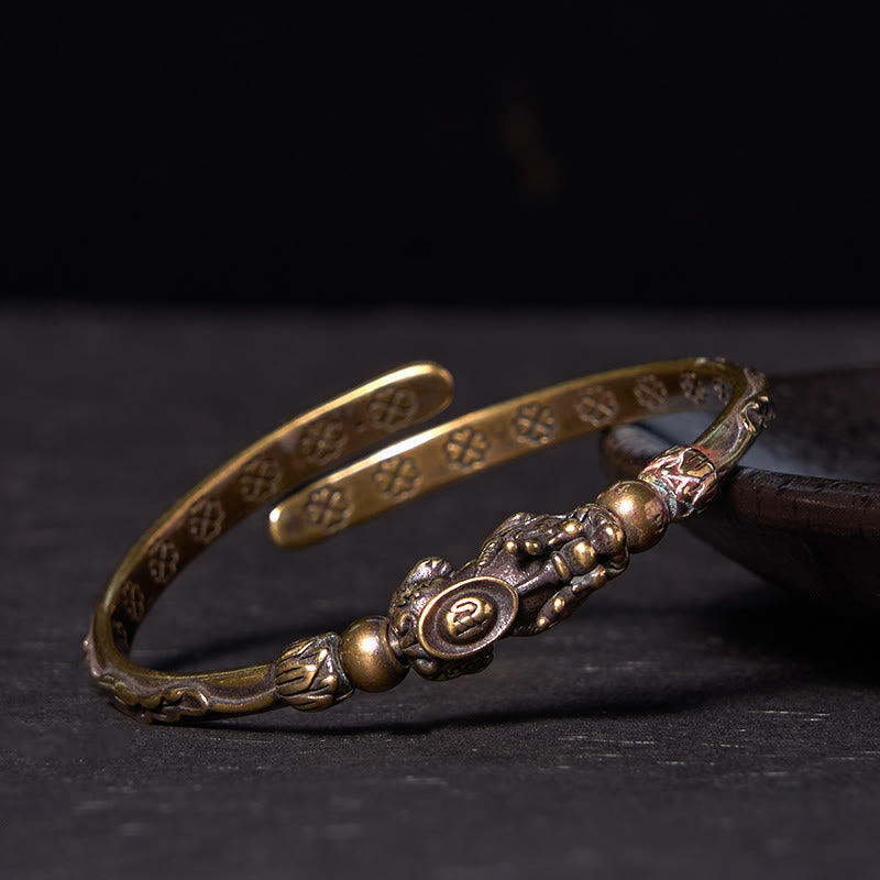 Fortune Jewel Pi Xiu Carrying Coin Ingot Copper Brass Luck Wealth Bracelet Bangle