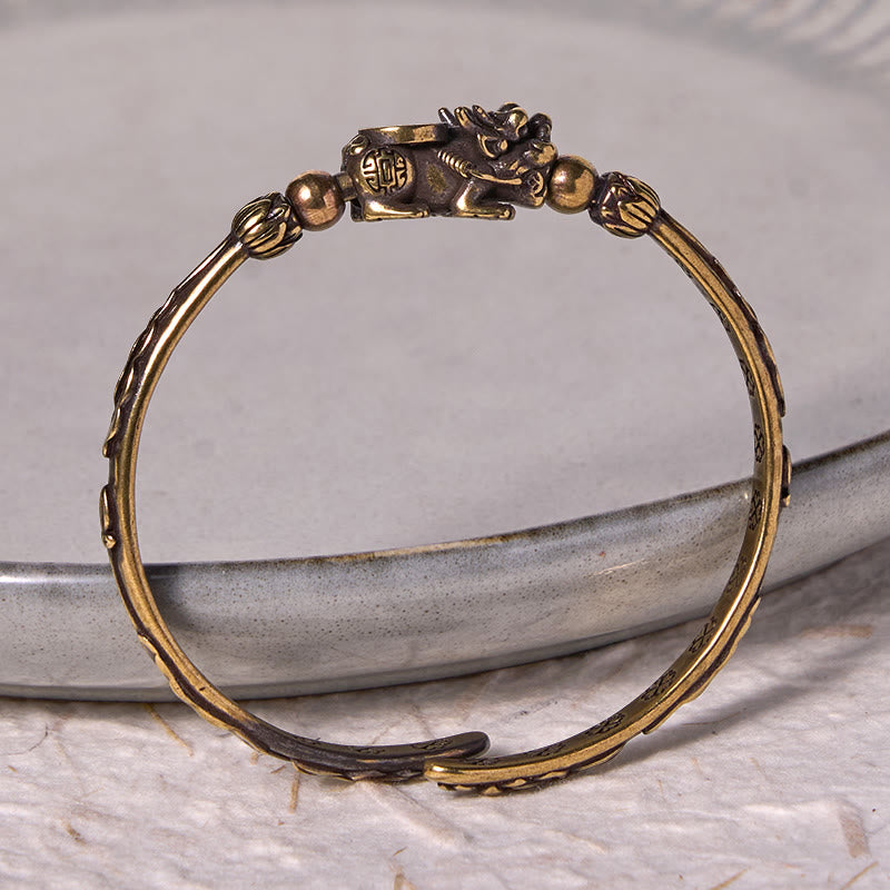 Fortune Jewel Pi Xiu Carrying Coin Ingot Copper Brass Luck Wealth Bracelet Bangle