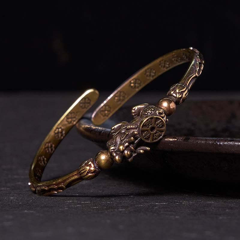 Fortune Jewel Pi Xiu Carrying Coin Ingot Copper Brass Luck Wealth Bracelet Bangle