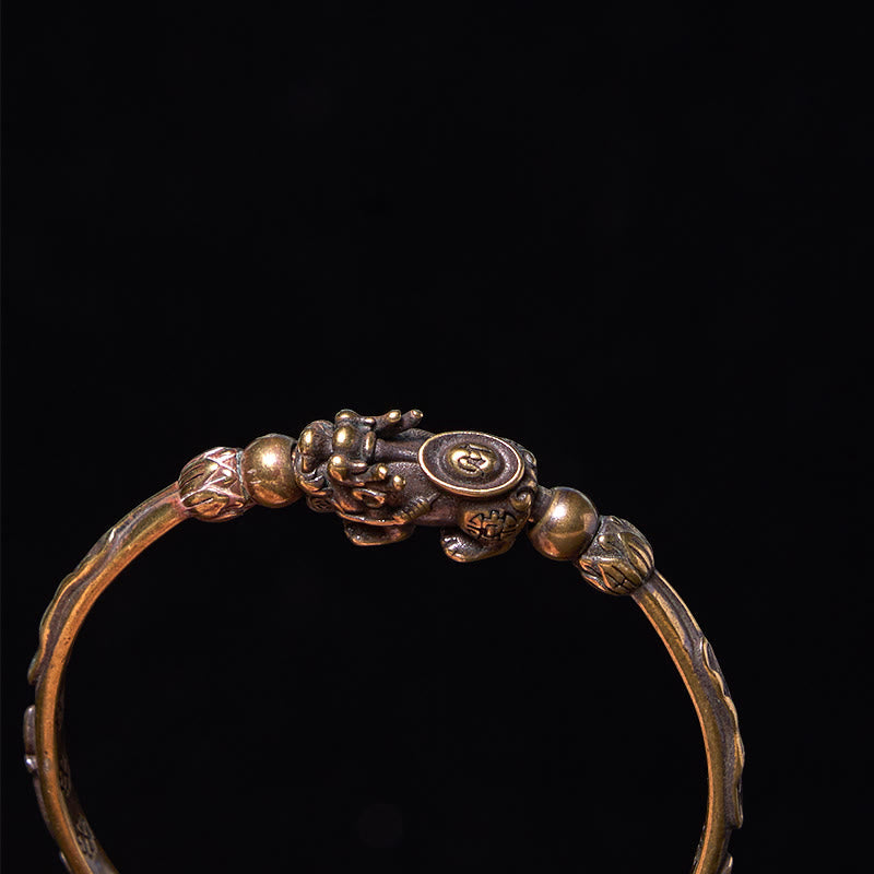 Fortune Jewel Pi Xiu Carrying Coin Ingot Copper Brass Luck Wealth Bracelet Bangle