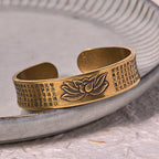 Fortune Jewel Heart Sutra Lotus Flower Copper Brass Peace Cuff Bracelet Bangle