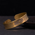 Fortune Jewel Heart Sutra Lotus Flower Copper Brass Peace Cuff Bracelet Bangle