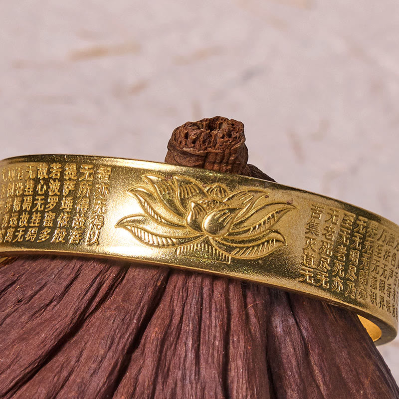 Fortune Jewel Heart Sutra Lotus Flower Copper Brass Peace Cuff Bracelet Bangle