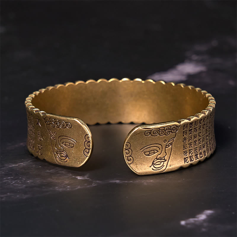 Fortune Jewel Heart Sutra Lotus Flower Copper Brass Peace Enlightenment Cuff Bracelet Bangle