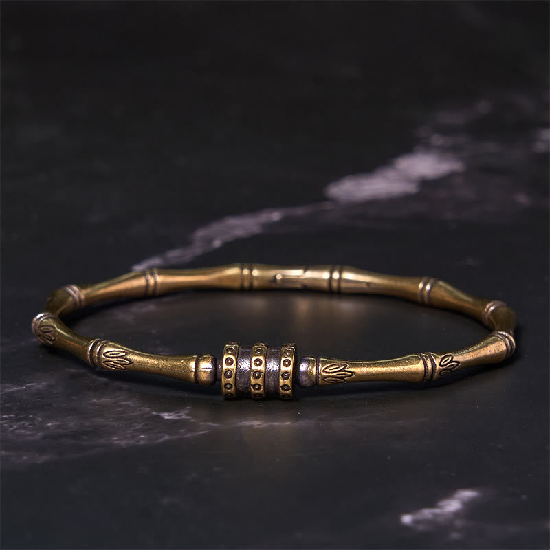 Fortune Jewel Bamboo Lotus Flower Copper Brass Peace Bracelet Bangle