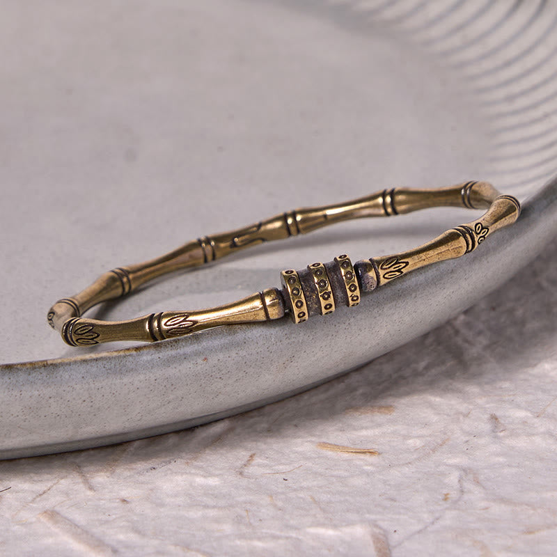 Fortune Jewel Bamboo Lotus Flower Copper Brass Peace Bracelet Bangle