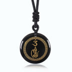Buddha Stones Swastika Pattern Vajra Protection Mantra Natural Various Crystal Black Obsidian Purification Necklace Pendant