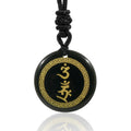 Fortune Jewel Surrounding Swastika Pattern Vajra Protection Mantra Natural Various Crystal Black Obsidian Fulfilment Necklace Pendant