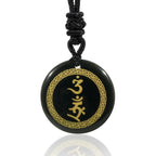 Fortune Jewel Surrounding Swastika Pattern Vajra Protection Mantra Natural Various Crystal Black Obsidian Fulfilment Necklace Pendant