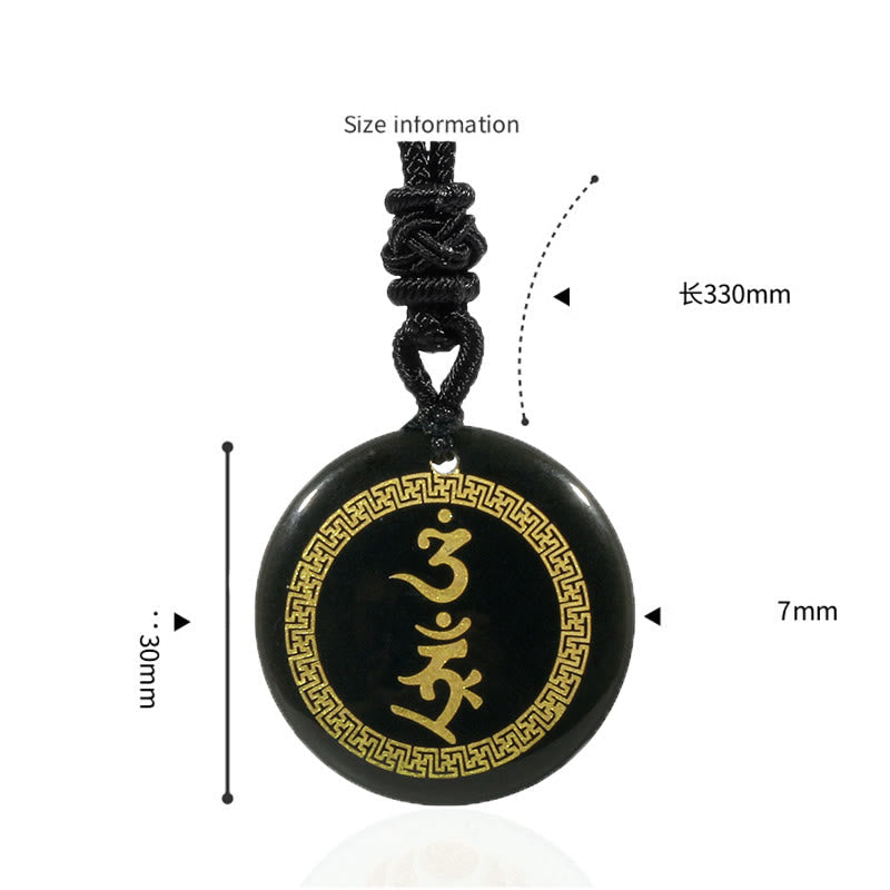 Fortune Jewel Surrounding Swastika Pattern Vajra Protection Mantra Natural Various Crystal Black Obsidian Fulfilment Necklace Pendant