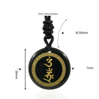 Fortune Jewel Surrounding Swastika Pattern Vajra Protection Mantra Natural Various Crystal Black Obsidian Fulfilment Necklace Pendant