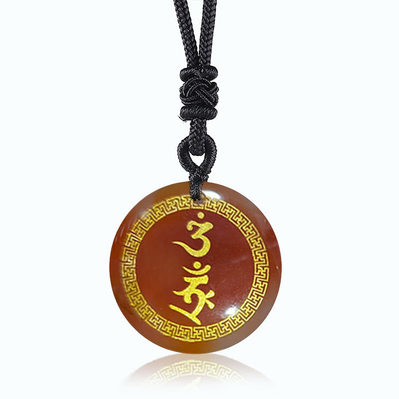 Fortune Jewel Surrounding Swastika Pattern Vajra Protection Mantra Natural Various Crystal Black Obsidian Fulfilment Necklace Pendant
