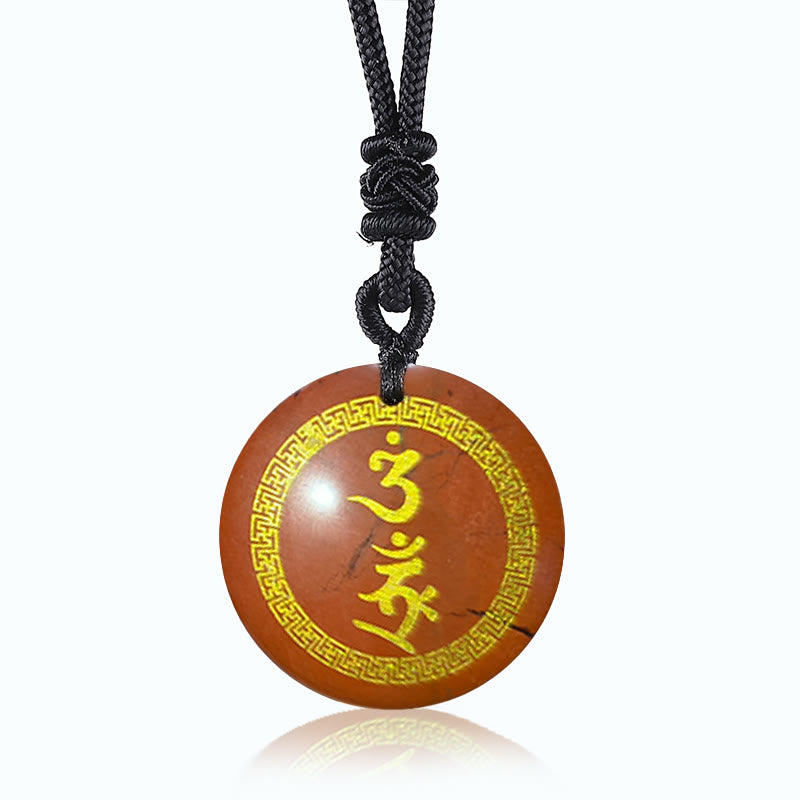 Fortune Jewel Surrounding Swastika Pattern Vajra Protection Mantra Natural Various Crystal Black Obsidian Fulfilment Necklace Pendant