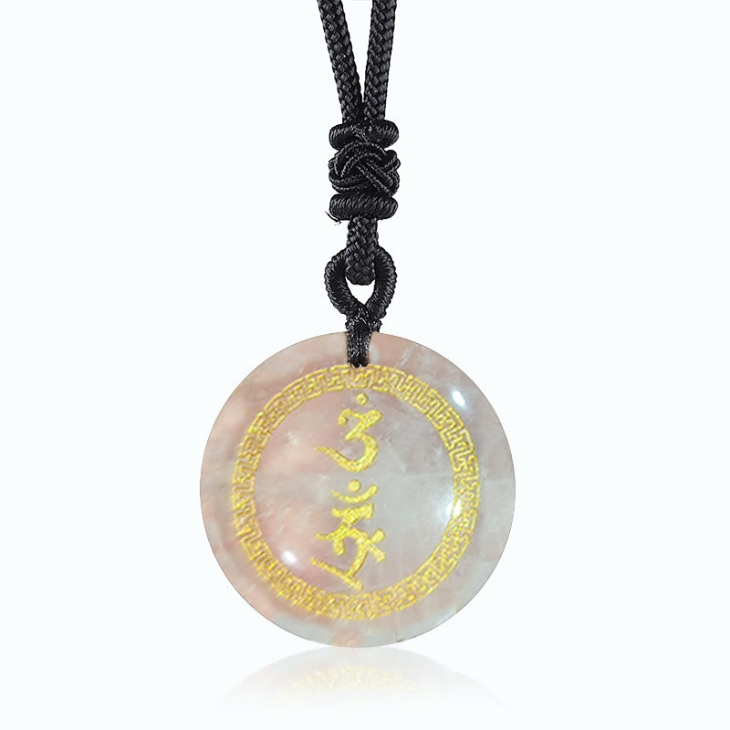 Fortune Jewel Surrounding Swastika Pattern Vajra Protection Mantra Natural Various Crystal Black Obsidian Fulfilment Necklace Pendant