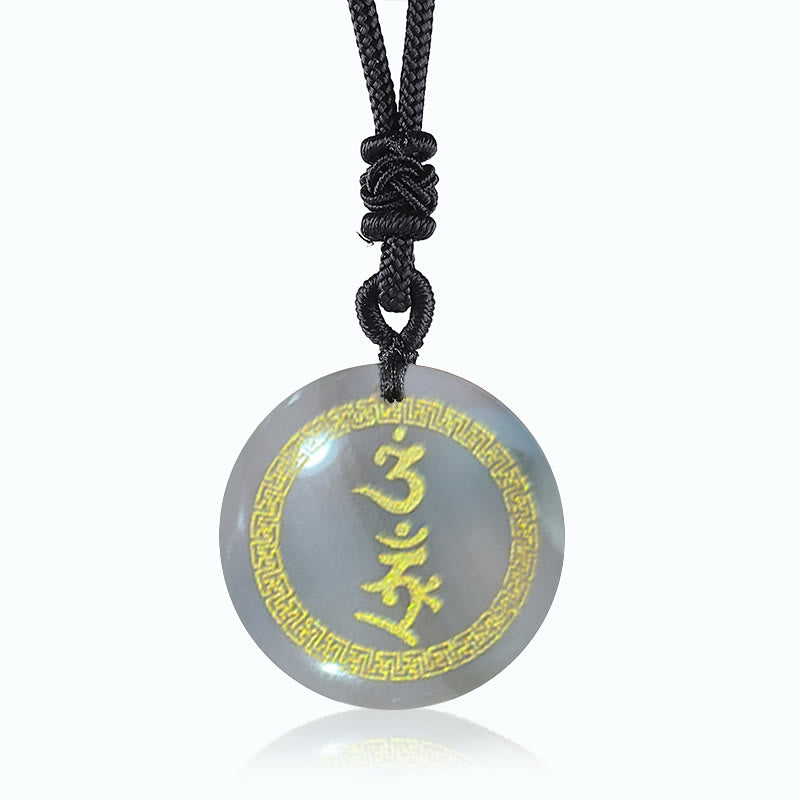Fortune Jewel Surrounding Swastika Pattern Vajra Protection Mantra Natural Various Crystal Black Obsidian Fulfilment Necklace Pendant