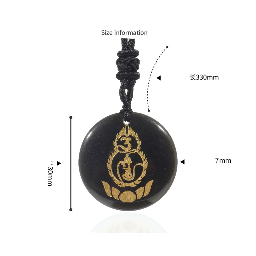 Fortune Jewel Gourd Lotus Pedestal Pattern Vajra Protection Mantra Natural Various Crystal Black Obsidian Fulfilment Necklace Pendant