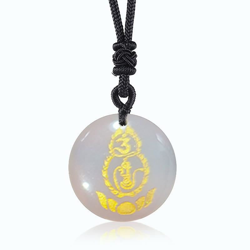 Fortune Jewel Gourd Lotus Pedestal Pattern Vajra Protection Mantra Natural Various Crystal Black Obsidian Fulfilment Necklace Pendant