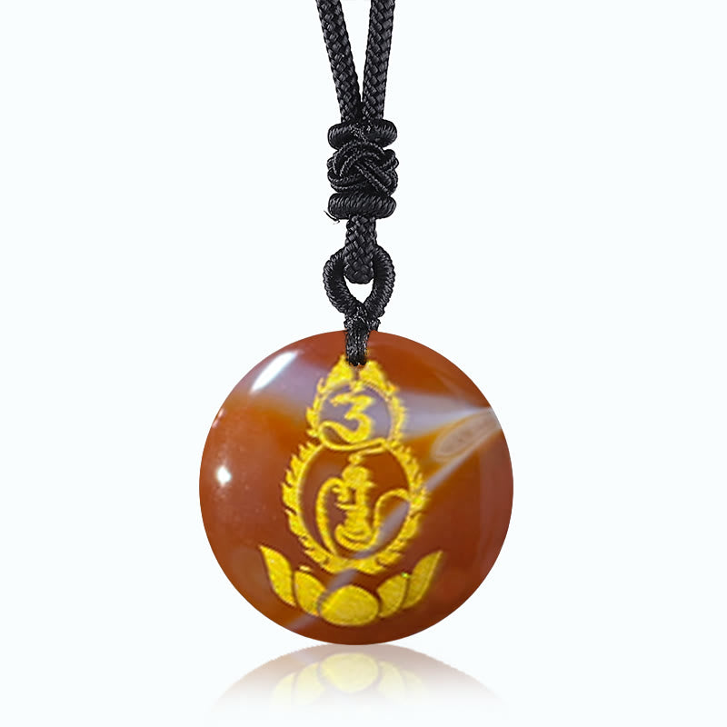 Fortune Jewel Gourd Lotus Pedestal Pattern Vajra Protection Mantra Natural Various Crystal Black Obsidian Fulfilment Necklace Pendant