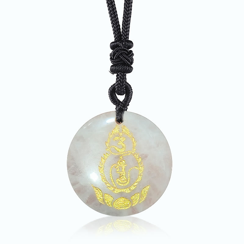 Fortune Jewel Gourd Lotus Pedestal Pattern Vajra Protection Mantra Natural Various Crystal Black Obsidian Fulfilment Necklace Pendant