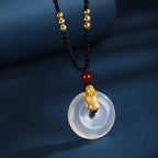 Fortune Jewel  Black Onyx White Agate Peace Buckle 999 Sterling Silver Gold PiXiu Fortune Necklace Pendant
