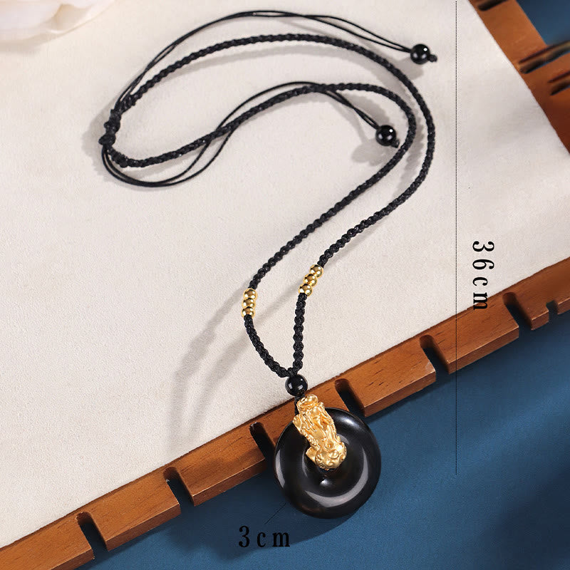 Fortune Jewel  Black Onyx White Agate Peace Buckle 999 Sterling Silver Gold PiXiu Fortune Necklace Pendant