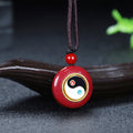 Fortune Jewel Natural Cinnabar Yin Yang Design Braided String Blessing Necklace Pendant