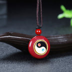 Fortune Jewel Natural Cinnabar Yin Yang Design Braided String Blessing Necklace Pendant