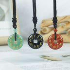 Fortune Jewel Green Tara Mantra Natural Various Crystal Black Obsidian Fulfilment Necklace Pendant