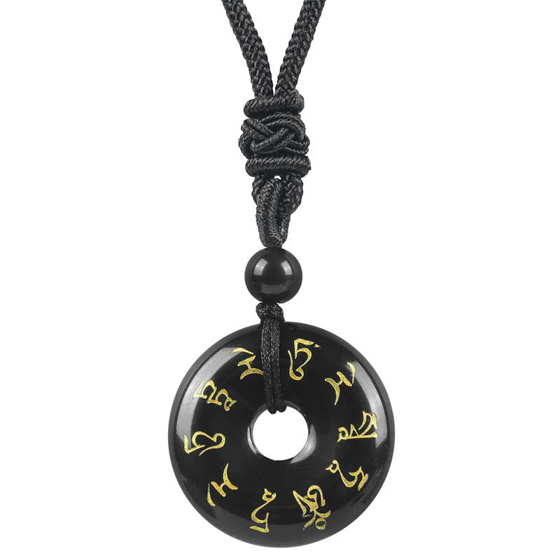 Fortune Jewel Green Tara Mantra Natural Various Crystal Black Obsidian Fulfilment Necklace Pendant