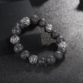 Fortune Jewel Natural Lava Rock Tiger Eye Titanium Steel Six-True-Words Om Mani Padme Hum Healing Bracelet