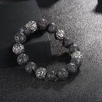 Fortune Jewel Natural Lava Rock Tiger Eye Titanium Steel Six-True-Words Om Mani Padme Hum Healing Bracelet