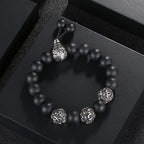 Fortune Jewel Natural Tiger Eye Lava Rock Black Obsidian Titanium Steel Six-True-Words Om Mani Padme Hum Protection Bracelet
