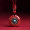 Fortune Jewel Natural Cinnabar Six True Words 'Om Mani Padme Hum' Braided String Blessing Key Chain Necklace Pendant