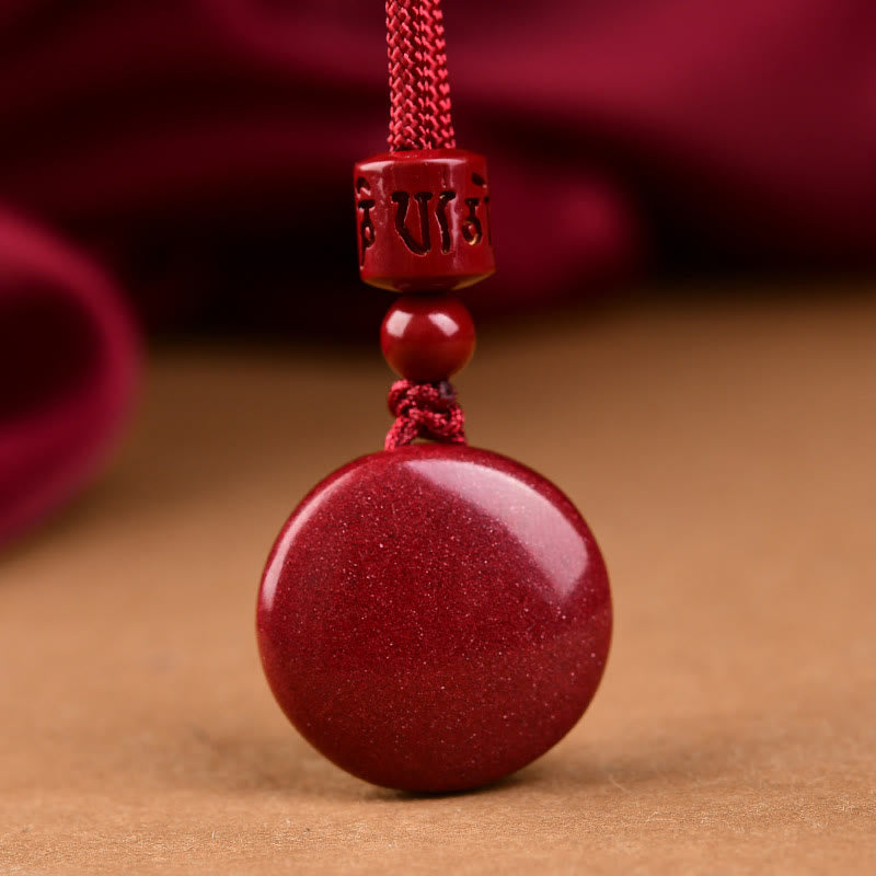 Fortune Jewel Natural Cinnabar Six True Words 'Om Mani Padme Hum' Braided String Blessing Key Chain Necklace Pendant