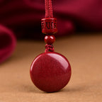 Fortune Jewel Natural Cinnabar Six True Words 'Om Mani Padme Hum' Braided String Blessing Key Chain Necklace Pendant