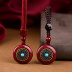 Fortune Jewel Natural Cinnabar Six True Words 'Om Mani Padme Hum' Braided String Blessing Key Chain Necklace Pendant