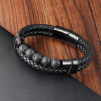 Fortune Jewel Lava Rock Frosted Stone Healing Leather Magnetic Buckle Bracelet