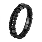Fortune Jewel Lava Rock Frosted Stone Healing Leather Magnetic Buckle Bracelet