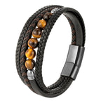 Fortune Jewel Tiger Eye Stone Protection Leather Bracelet