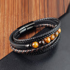 Fortune Jewel Tiger Eye Stone Protection Leather Bracelet