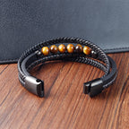 Fortune Jewel Tiger Eye Stone Protection Leather Bracelet