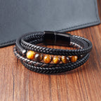 Fortune Jewel Tiger Eye Stone Protection Leather Bracelet
