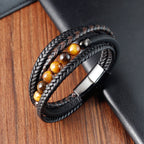 Fortune Jewel Tiger Eye Stone Protection Leather Bracelet