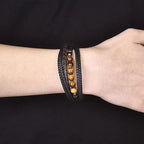 Fortune Jewel Tiger Eye Stone Protection Leather Bracelet