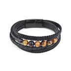 Fortune Jewel Tiger Eye Stone Protection Leather Bracelet