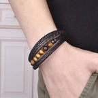Fortune Jewel Tiger Eye Stone Protection Leather Bracelet