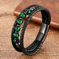 Fortune Jewel Tiger Eye Lava Rock Hematite Black Onyx Bead Positive Leather Bracelet